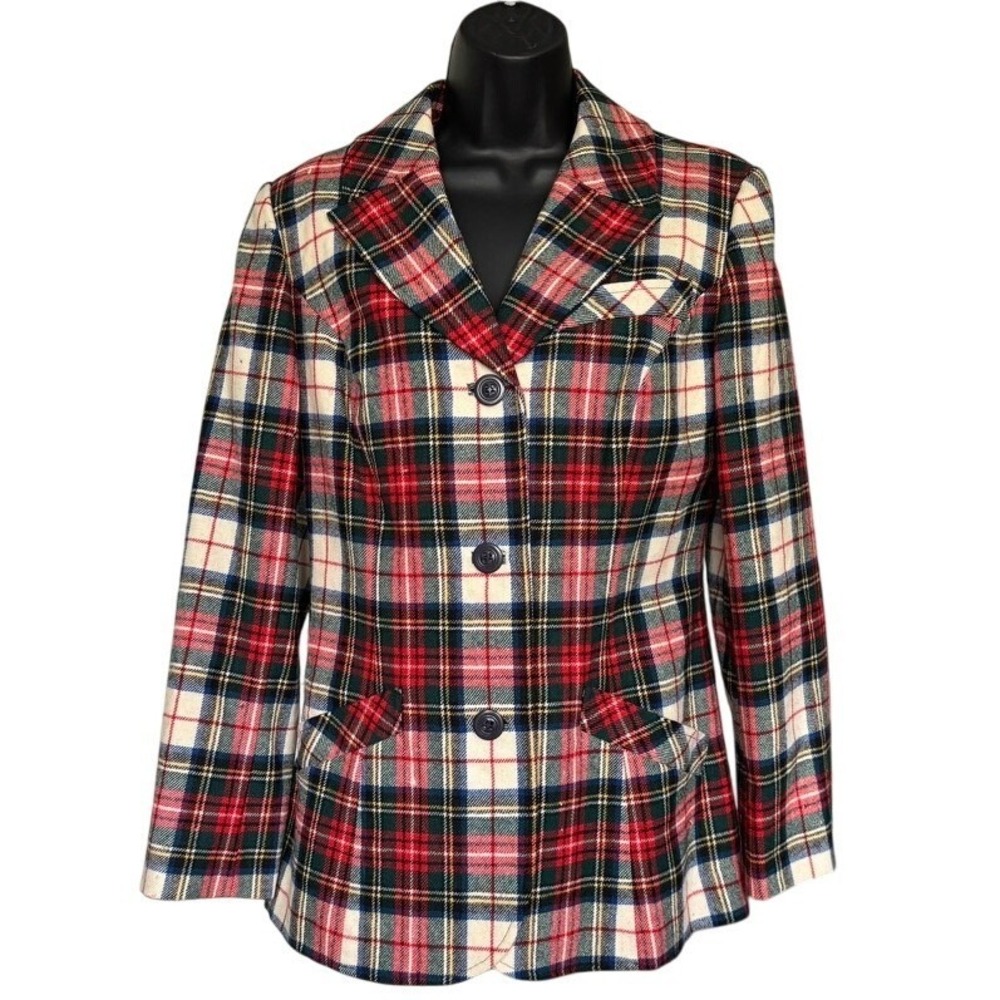 Vintage‎ Pendleton Blazer Women's Sz 14 Red Plaid Tartan Pure Wool Twee Academia